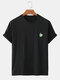 Mens Solid Color Cartoon Fruit Embroidered Light O-Neck T-Shirt - Black