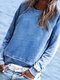 Solid Color Long Sleeve O-neck T-shirt For Women - Blue