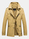 Mens Cotton Thick Plush Lined Button Front Lapel Warm Overcoats With Pocket - Yellow