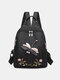Women Chinese Style Dragonfly Embroidered Large Capacity Calico Backpack - Black