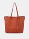 Women Vintage Large Capacity Solid Color Faux Leather Handbag Brief Tote - Orange