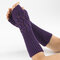 28.5CM Women Winter Knitting Jacquard Fingerless Long Sleeve Casual Warm Half Finger Gloves - Purple