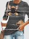 Cartoon Dog Print Striped Long Sleeve O-neck Plus Size T-shirt - Black