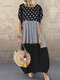 Polka Dot Plaid Patchwork Short Sleeve Plus Size Dress - Black