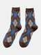5 Pairs Unisex Cotton Vintage Color Contrast Argyle Pattern Warmth Long Tube Socks - Coffee