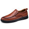 Men Genuine Cow Leather Comfy Round Toe Slip On Casual Loafers - Dark brown