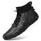 Men Leather Lace-Up Large Size Soft Casual Sock Ankle Boots - Black