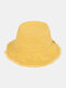 Unisex Washed Cotton Solid Color Raw-edged Damaged Fashion Sunshade Bucket Hat - Yellow