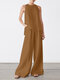 Solid Ruffle Tie Back Wide Leg Two Pieces Suit - Brown