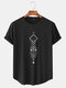 Mens Geometric Graphic Curved Hem Short Sleeve T-Shirts - Black