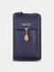 Faux Leather Zipper Buckle Design Crossbody Bag Multi-Pocket Clutch Bag Phone Bag Coin Purse - Dark Blue