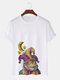 Maglietta grafica da uomo Circus Cat Collo T-shirt casual a maniche corte invernali - bianca