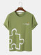 Mens Smile Face Jigsaw Graphic Cotton Short Sleeve T-Shirts - Green