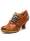 SOCOFY Zapatos vintage clásicos de cuero de tacón medio - Amarillo