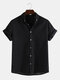 Mens Breathable Cotton Pinstripe Loose Holiday Casual Short Sleeve Shirt - Black