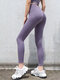 Solid Color High Waist Butt Lift Workout Yoga Leggings - Purple