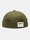 Unisex Cotton Side Contrast Color Letters Patch All-match Brimless Beanie Landlord Cap Skull Cap - Army Green