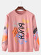 Mens Cotton Letter Graffiti Print Casual Drop Sleeve Pullover Sweatshirts - Pink