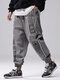 Pantalon ample à taille avec cordon de serrage pour hommes, motif ethnique monochrome, patchwork - gris
