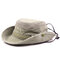 Mens Womans Cotton Embroidery Visor Bucket  Fisherman Hat Foldable Breathable Adjustable Chin Strap - Khaki