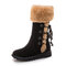 Women Warm Slip Resistant Back Lace-up Flat Mid-calf Snow Boots - Black