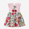 Girl's Flying Sleeves Striped Colorful Cherry Print Sequined Casual Dress For 2-10Y - Pink