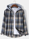 Mens Plaid Button Front Casual Long Sleeve Contrast Hooded Shirts - Gray