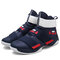 Men Comfy Slip Resistant Breathable Casual High Top Basketball Sneakers - Blue Red