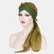 Women Forehead Cross Beanie Hat Solid Color Fashion Chiffon With Long Tail  - Green
