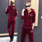 Gold Plus Thickening Sports Suit Female New Double-faced Cashmere Sweater Two-piece - Wine Red