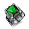 Vintage Geometric Square Gemstone Finger Ring Sculpture Titanium Steel Men's Ring Punk Jewelry - Green