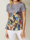 Cartoon Cat Print Short Sleeve O-neck Casual T-Shirt For Women - Gray