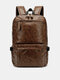 Men Faux Leather Vintage Multifunction Large Capacity Backpack Laptop Bag - Brown