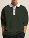 Mens Contrast Collar Long Sleeve Casual Loose Golf Shirts - Army Green