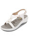 Large Size Women's Solid Color Round Toe Rivet Decorate Comfortable Wedge Sandals - White