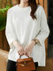 Solid High-low Hem Casual Long Sleeve Crew Neck T-shirt - White