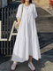 Vestido maxi de algodão casual manga longa com bolso sólido - Branco