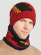 Men 2PCS Plus Velvet Thick Winter Outdoor Keep Warm Neck Protection Headgear Scarf Knitted Hat Beanie - Wine Red