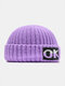 Unisex Knitted Solid Color Letter Jacquard Brimless Flanging Outdoor Warmth Brimless Beanie Landlord Cap Skull Cap - Purple
