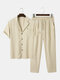 Mens Solid Color Revere Collar Button Up Daily Two Pieces Outfits - Apricot
