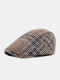 Men Polyester Cotton Vintage Colorful Lattice Pattern British Casual Warmth Forward Hat Beret Flat Cap - Khaki