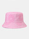 यूनिसेक्स कैनवास ओवले काजू फूल जातीय पैटर्न प्रिंट डबल-पक्षीय पहनने योग्य सनशाडे बाल्टी टोपी - गुलाबी