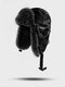Men PU Faux Rabbit Fur Solid Color Autumn Winter Warmth Ear Protection Windproof Trapper Hat - Black
