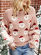 Christamas Printed Long Sleeve O-neck Sweater For Women - Pink