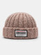 Unisex Mixed Color Knitted Jacquard Letter Cloth Patch All-match Warmth Brimless Beanie Landlord Cap Skull Cap - Pink