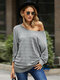 Stripe Solid Long Sleeve Crew Neck Sweater For Women - Gray