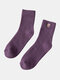 Women Thicken Solid Color Embroidery Sweet Casual Winter Keep Warm Tube Socks - #01