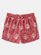 Men Contrast Printing Vacation Loose Swim Trunks - Red