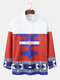 Mens Ethnic Geometric Print Stand Collar Half Zip Pullover Sweatshirts - Red
