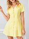 Floral Patchwork V-neck Button Short Sleeve Casual Dress For Women - Yellow